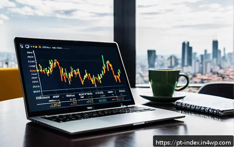 대표적인 인덱스 펀드 비교 분석 - A modern Brazilian investor’s workspace featuring a sleek laptop displaying colorful graphs and char...