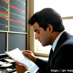 Home 23 인덱스 펀드의 역사적 성과 - Photorealistic 1980s Lisbon investment office, a Portuguese financial analyst in a modest charcoal s...